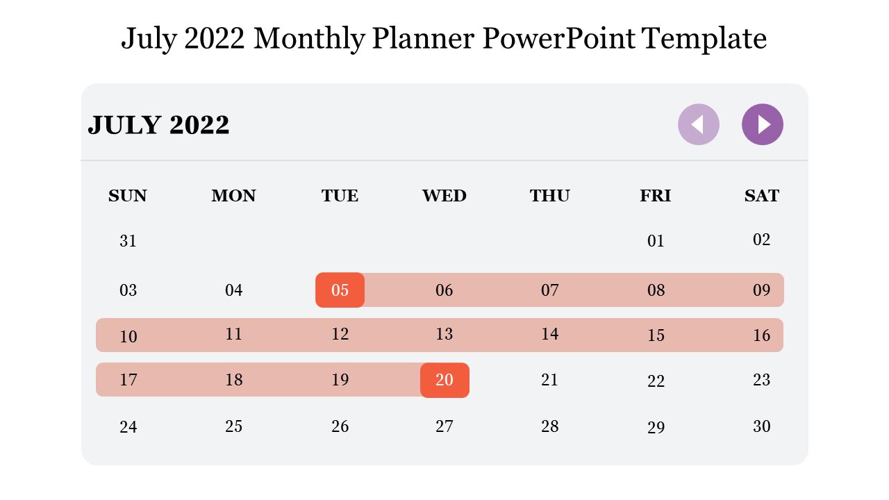 July 2022 Monthly Planner PowerPoint Template